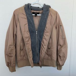 Forever 21 Layered Look Bomber Jacket Small Tan Grey